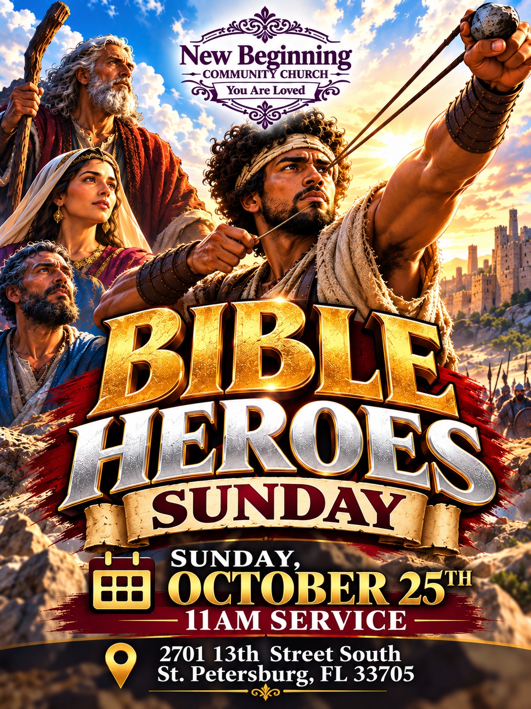 Bible Heroes Sunday, October 25, 11 AM service, at 2701 13th Street South, St. Petersburg, FL 33705.