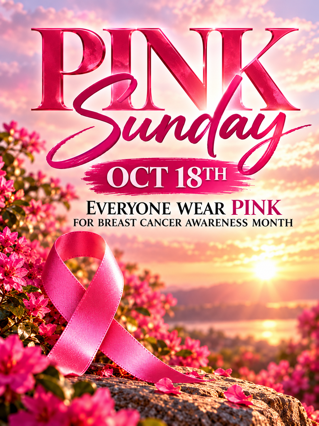 Pink Sunday, October 18: everyone wear pink for Breast Cancer Awareness Month.